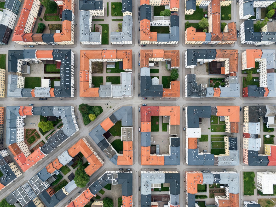 Map style aerial view of Helsinki Punavuori neighborhood near Fredrikinkatu