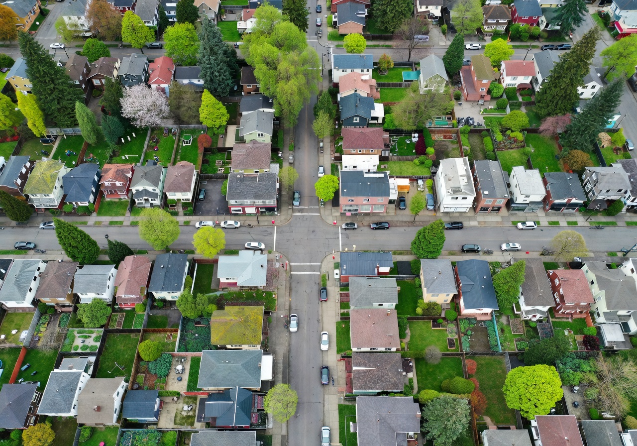 Map style aerial view of Portland Alberta Street neighborhood